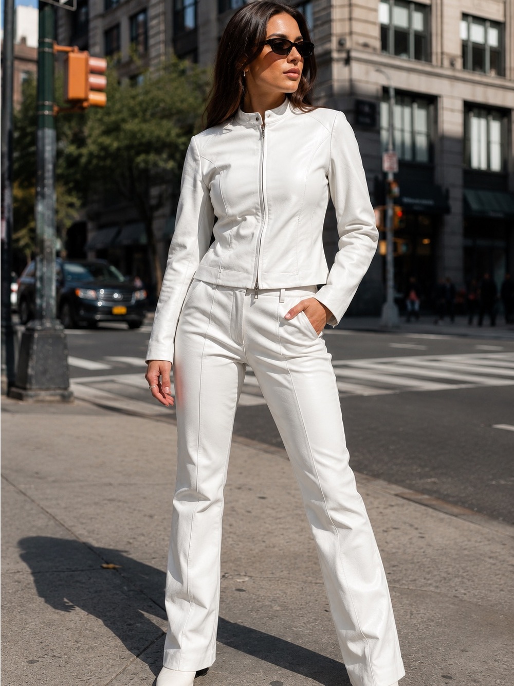 Women's Wilsons Leather White Leather Set
Size 4 Pants Small Moto Jacket